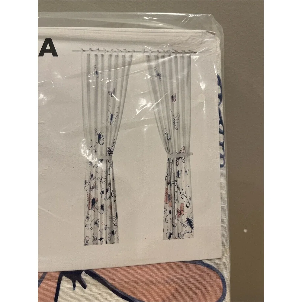 Ikea SANGLARKA Curtains w/ tie-backs, 1 pair, butterfly/white blue 47x98 